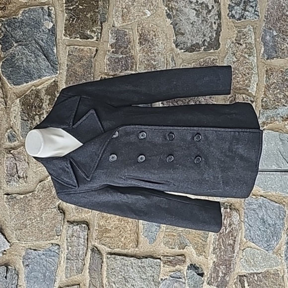 J Crew Vintage  Charcoal Dark Gray Wool Double Breasted Pea Coat M - Picture 1 of 9